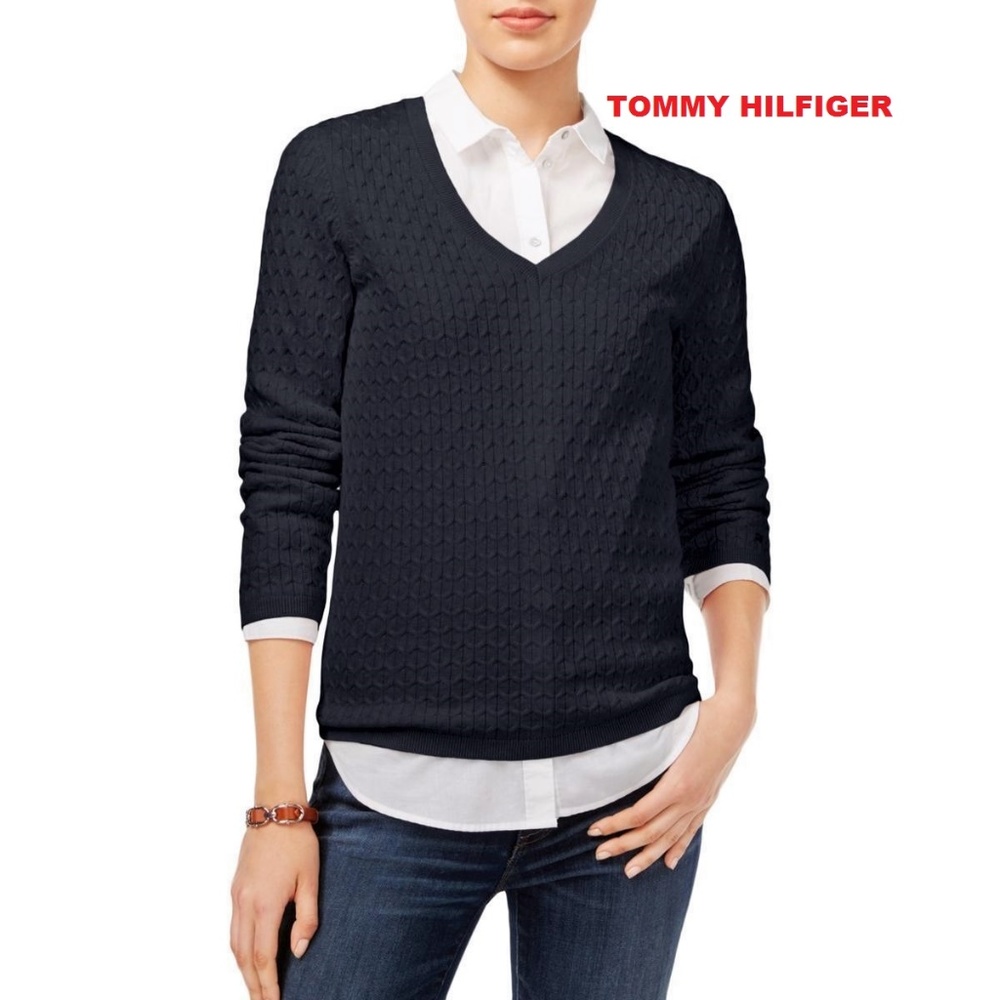 Tommy Hilfiger Cable Knit Pullover Sweater Navy